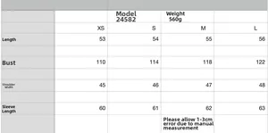 Detailed size guide table for women's long sleeve jacket showing XS to L measurements