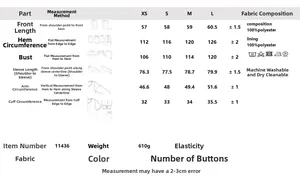 Size chart for women belt jacket showing XS to L dimensions and washing instructions