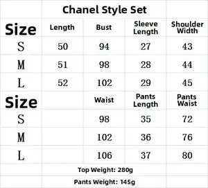 Size chart for striped knit short sets including top and shorts measurements S/M/L