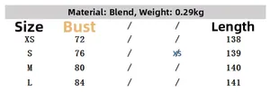 Size chart table for slim fit casual dress showing bust and length measurements in cm