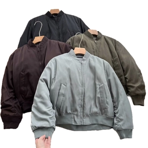 Women's loose-fit bomber jacket with stand collar and side pockets in four classic colors