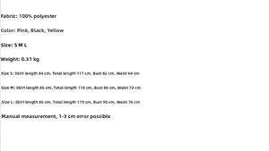 Detailed size chart for the women slip dress with polyester fabric specifications