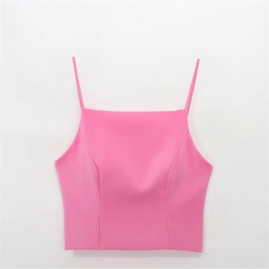 Mini abito rosa senza schienale con spalline sottili e scollo quadrato alla moda