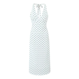 Robe Midi Vintage Française À Pois Dos Nu Col En V Sexy Sans Manches Robe De Vacances D'été Pour Femmes