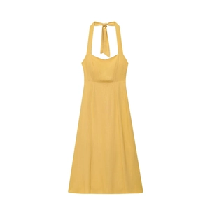 Femmes Robe Maxi Dos Nu Halter Sexy Couleur Unie Plissé Robe Longue Trapèze Pour Vacances D'Été Quotidien