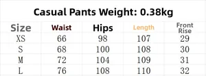 Size chart for wide-leg casual pants showing measurements for XS to L sizes