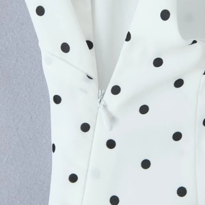 Détail de la fermeture éclair invisible sur la robe à pois avec dos nu français