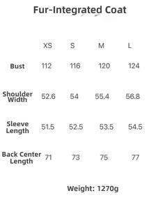 Size chart for autumn winter faux fur coat showing chest width and sleeve length