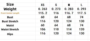Tableau des tailles pour robe bustier longue montrant les mesures du XS au L