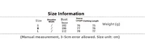 Detailed size guide table for elegant long sleeve printed top and shorts set