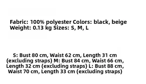 Detailed size chart for corset crop top including measurements for S, M, and L sizes