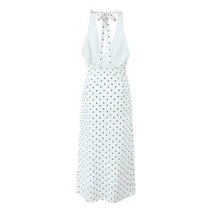 Robe dos nu à pois avec col licou, détail de nœud élégant et coupe ajustée cintrée