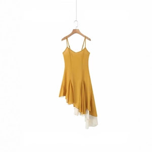 Ginger sleeveless midi dress with asymmetrical hem and white contrast layering