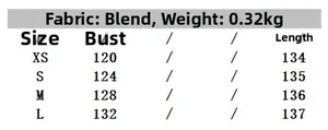 Detailed size chart for pleated maxi dress showing XS to L measurements in cm