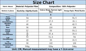 Detailed size chart for the women's fashion tweed jacket with sleeve and bust measurements