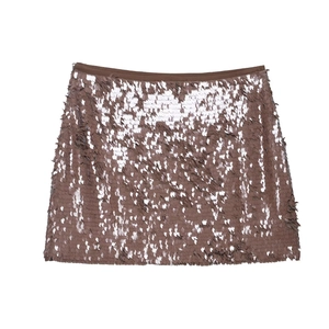 Gonna Mini in Paillettes Sexy da Donna a Vita Bassa Bodycon Scintillante Estiva Party Clubwear Marrone Scuro Moda Gonna Corta
