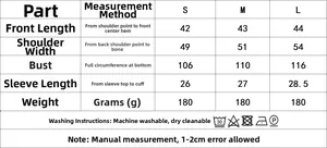 Tableau des tailles pour ensemble veste manches courtes et jupe plissée avec mesures en cm