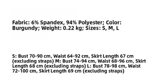 Size chart for burgundy jacquard mini dress showing fabric details and measurements