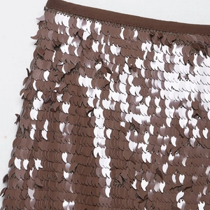 Minigonna di paillettes marrone con paillettes a foglia argento e vita bassa per 2025