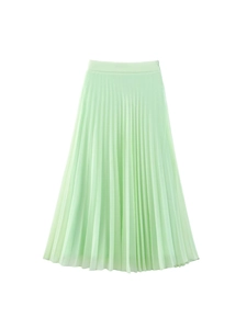 Women Elegant High Waist A-Line Pleated Midi Skirt Mint Green Solid Color Chiffon Streetwear Fashion Casual Summer Skirt
