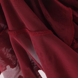 Burgundy floral jacquard mesh camisole dress with delicate embroidery details