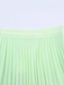 Elegant mint green pleated high waist skirt in lightweight flowing chiffon fabric