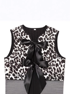 Summer 2025 women's leopard print vest with large satin bows and quilted texture