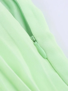 Women high waist mint green pleated skirt featuring seamless hidden zipper detail