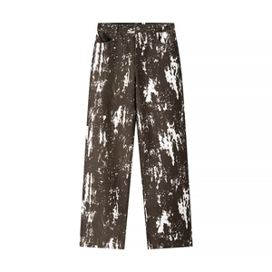Pantaloni dritti da donna marroni con stampa a spruzzo di inchiostro bianco casual