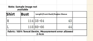 Detailed size guide for women's retro embroidered 100% tencel denim shirt top