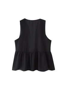 Chic black sleeveless peplum top with elegant ruffled hem for summer fashion wear