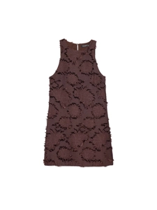 Robe Mini Sans Manches Col Rond Femme Texturée Frangée Couleur Unie Polyester Décontracté Été Style de Rue