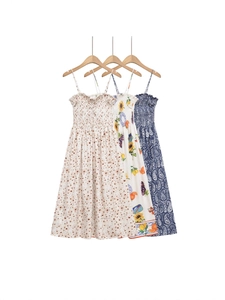 Women Sexy Backless Smocked Floral Midi Dress Sleeveless Fruit Print A-Line Strappy Boho Summer Sun Dress For Vacation Beach