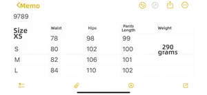 Guide des tailles détaillé pour pantalons avec mesures de taille, hanche et longueur