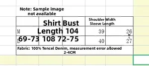 Detailed size chart for the Tencel denim shirt including bust and shoulder measurements