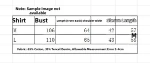 Guide des tailles pour chemisier brodé avec mesures en cm et détails du tissu en coton