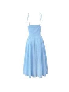 French Style Hollow Embroidery Backless Slip Dress For Women Summer Lace Eyelet Midi A-Line Waist Slimming Camisole Dress