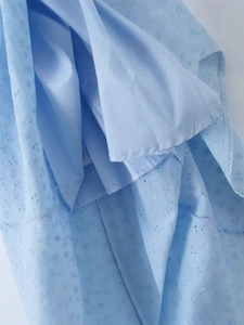 Light blue embroidered openwork backless dress with Broderie Anglaise floral texture