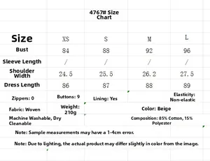 Detailed size chart for women's beige sleeveless embroidered mini dress XS to L