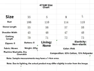 Tableau des tailles détaillé pour chemise brodée à manches longues avec guide tissu