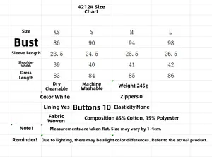 Size chart for white hollow embroidery mini dress with detailed garment measurements