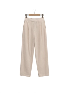 Pantalon chic à taille haute et jambe droite en abricot clair avec plis élégants