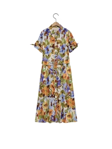 Women's Floral Print Midi Shirt Dress Short Sleeve Lapel Neck Single Breasted With Belt Vacation Casual Streetwear