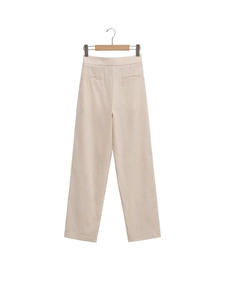Pantalon femme taille haute en beige, coupe droite minimaliste style professionnel