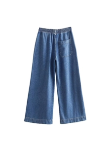 Vaqueros clásicos azul oscuro de pernera ancha con cintura elástica y bolsillo trasero