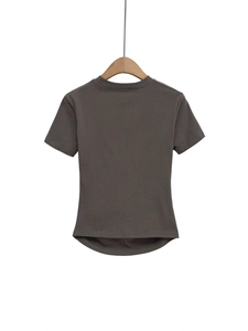 Damen Slim-Fit T-Shirt in Anthrazit mit Rundhalsausschnitt und gebogenem Saum Rückansicht