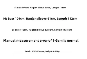 Tableau des tailles détaillé pour robe 100% viscose avec dimensions S, M, L