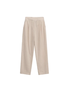 Pantalon femme taille haute à jambe droite beige avec plis élégants pour style décontracté