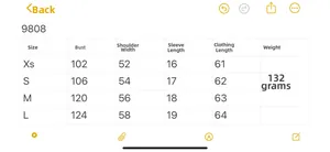 Size chart table for women's short sleeve shirt showing bust and length measurements