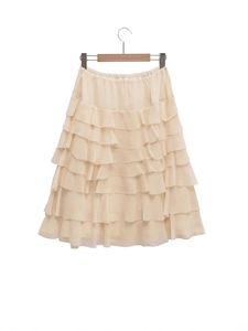 Gonna Midi Donna a Vita Alta a Balze Con Volant Elastico in Vita Crema Beige Gonna a Strati Estate Elegante Linea a